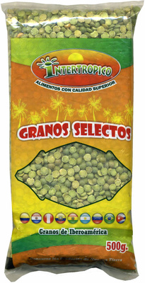 Guisantes secos verdes partidos front packaging