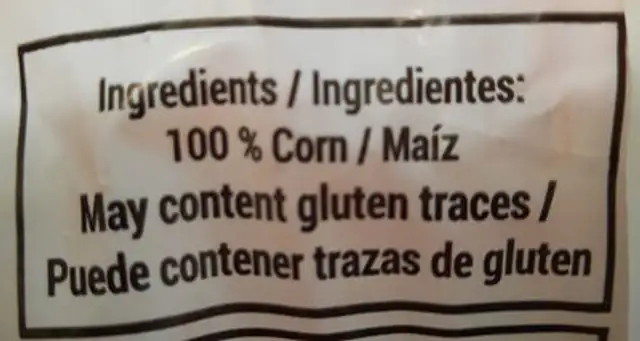 Harina de Maíz Blanca Precocida ingredients label