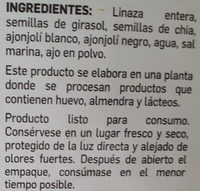 Mary Mendez Skinny Crackers Semillas ingredients label