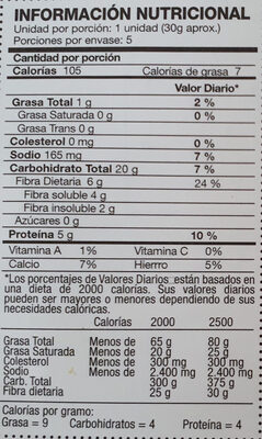 Mary Mendez Skinny Crackers Semillas nutrition facts table