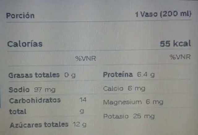 Power ADE nutrition facts table