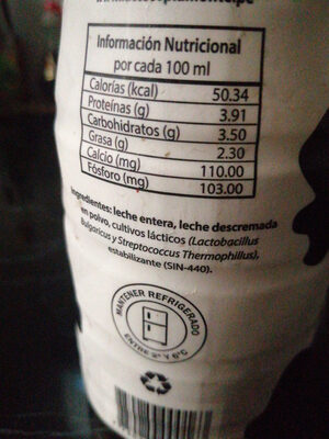 Leche entera Piamonte ingredients label