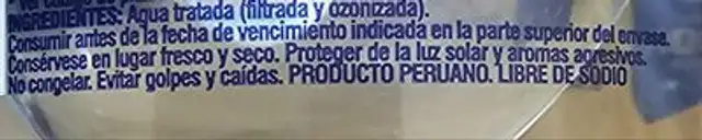 Agua Cielo x Tapa Deportiva x 1Lt ingredients label