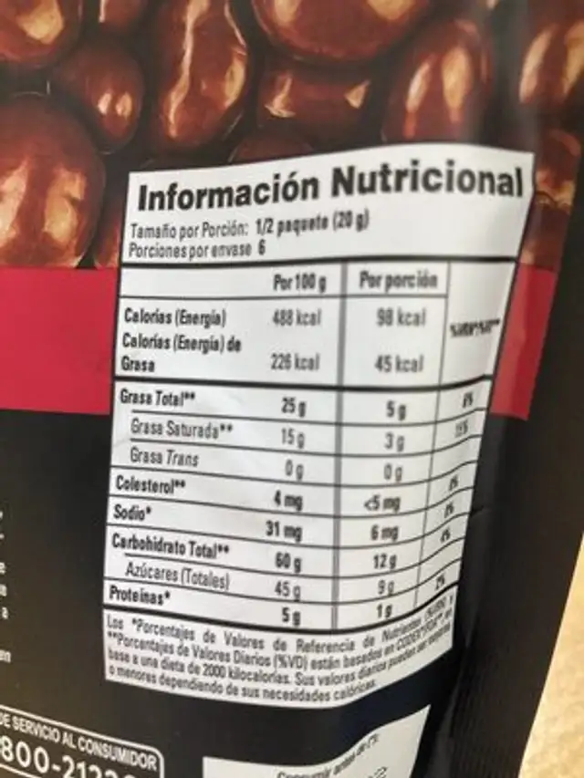 Granuts arándanos nutrition facts table
