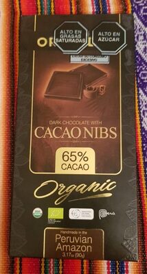 Chocolate with cacao nibs front packaging