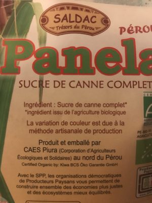 Panela ingredients label