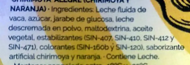 Helado Familiar Chiromoya Alegre ingredients label
