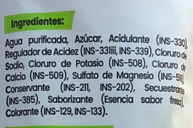 Santé Sport sabor Fresa ingredients label
