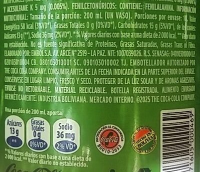 Simba sabor Manzana nutrition facts table
