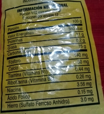 Línea Dorada nutrition facts table