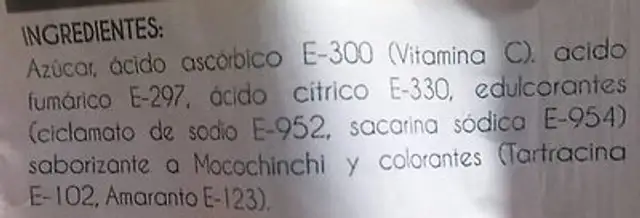 Tuyo sabor Mocochinchi ingredients label