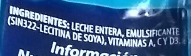 Leche Entera en Polvo Instantánea ingredients label