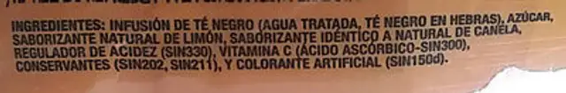 Té Helado sabor Limón & Canela ingredients label