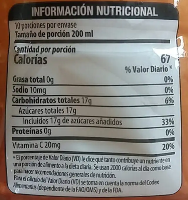 Té Helado sabor Limón & Canela nutrition facts table