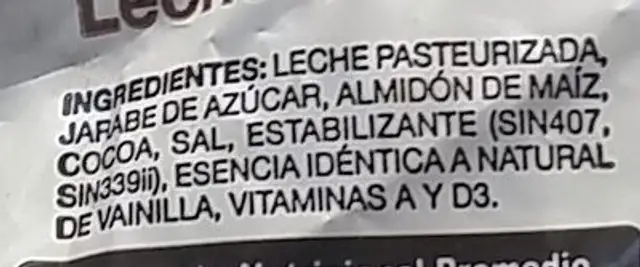 Chicolac ingredients label