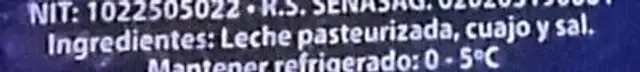 Quesillo ingredients label