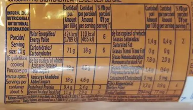 Mana Sabor Chocolatada nutrition facts table