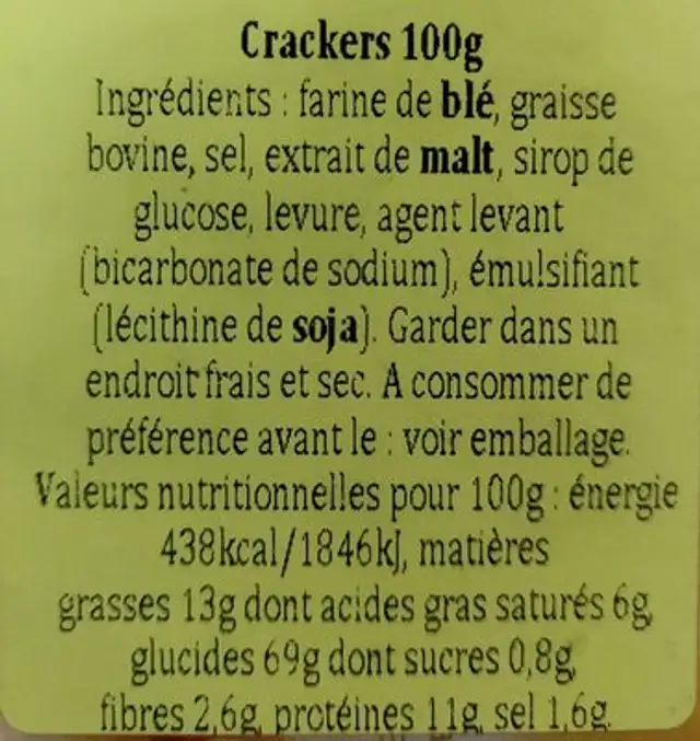 Criollitas (original) ingredients label