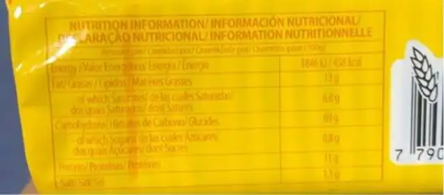 Criollitas (original) nutrition facts table
