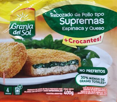 Rebozado de pollo tipo supremas espinaca y queso