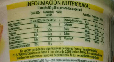 Tholem Tentaciones Light Clásico nutrition facts table