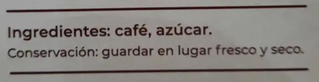 Café torrado molido ingredients label