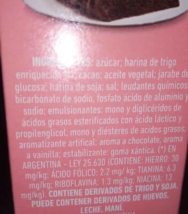 biscochuelo aguila ingredients label