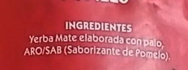 Yerba Mate Pomelo ingredients label