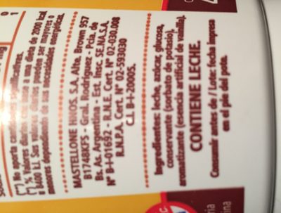 Dulce De Leche ingredients label