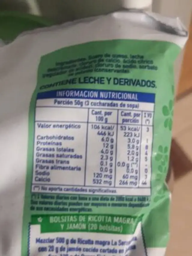 Unknown nutrition facts table