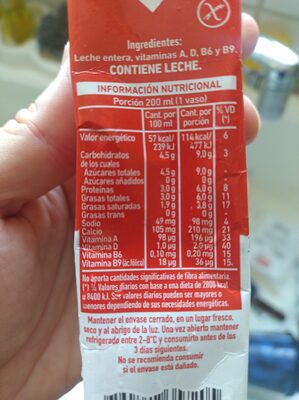 Leche Larga Vida Clásica ingredients label