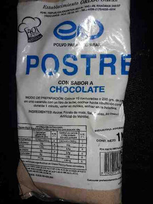 Polvo para preparar postre con sabor a chocolate