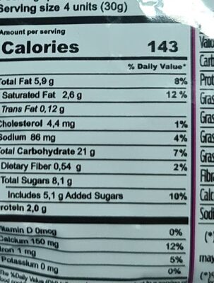 Pitusas vainilla nutrition facts table