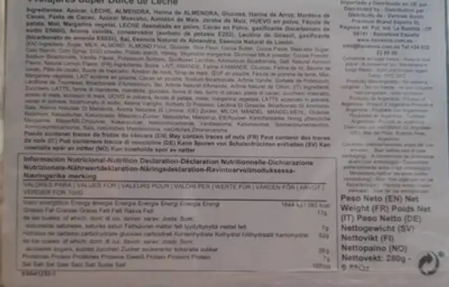 Alfajor Súper Dulce de Leche nutrition facts table