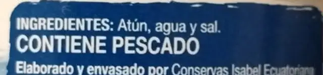 Atún Lomitos al Natural ingredients label