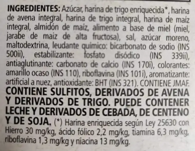 Honey Nut Oats ingredients label