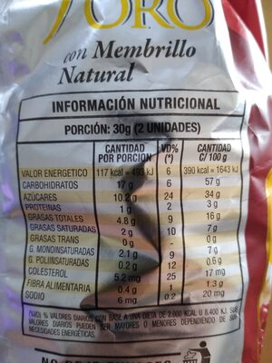 pepas nutrition facts table