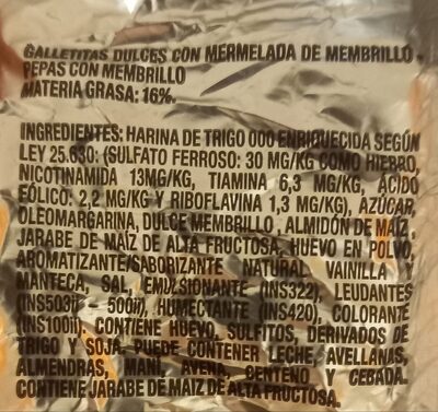 Pepas Membrillo ingredients label