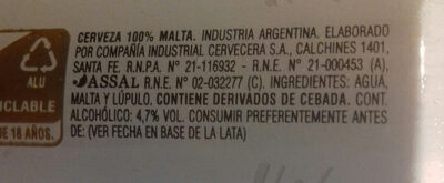 Cerveza ingredients label