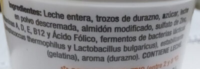 Yogurt Tregar Durazno c/frutas x160 ingredients label