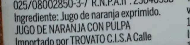Jugo de naranja con pulpa 100% exprimido ingredients label