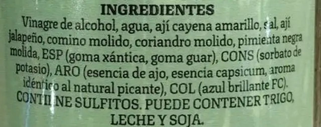 Buffalo Salsa Jalapeño ingredients label