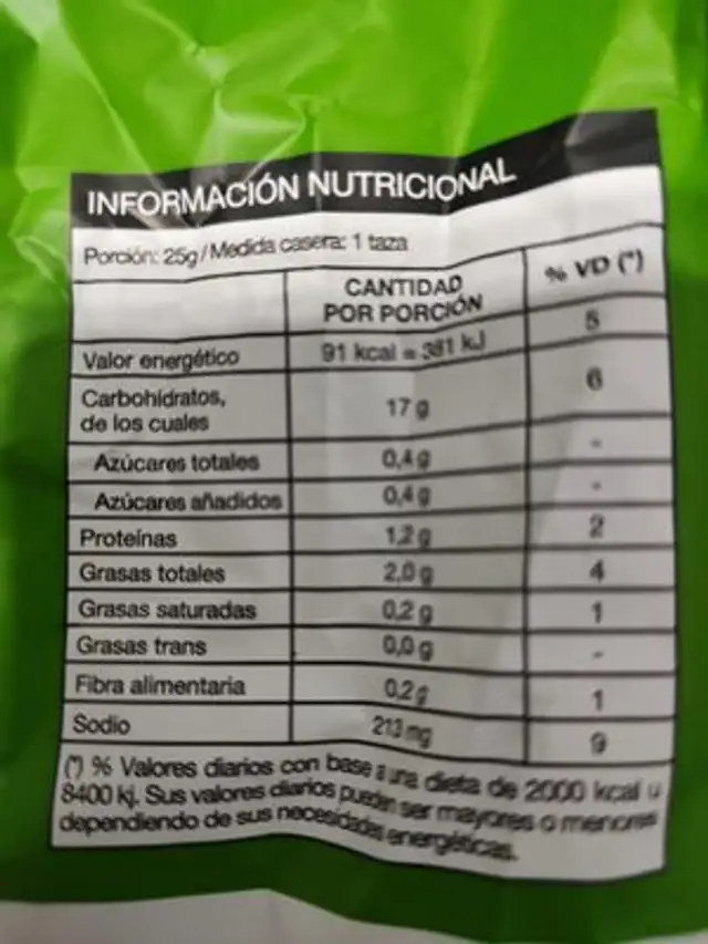 Snacks Veggie 100% Vegetal nutrition facts table