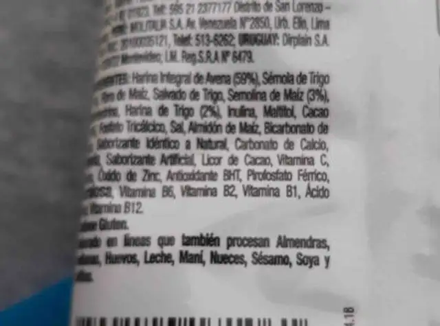 Vivo Check Cacao ingredients label