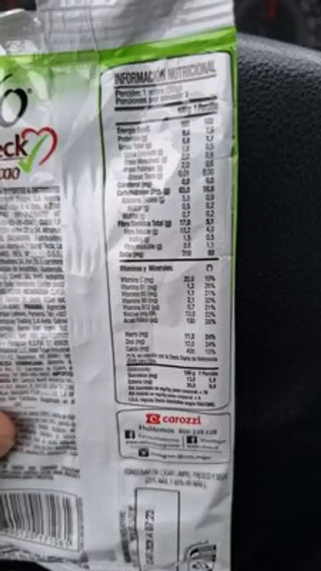 Vivo Check Cacao nutrition facts table