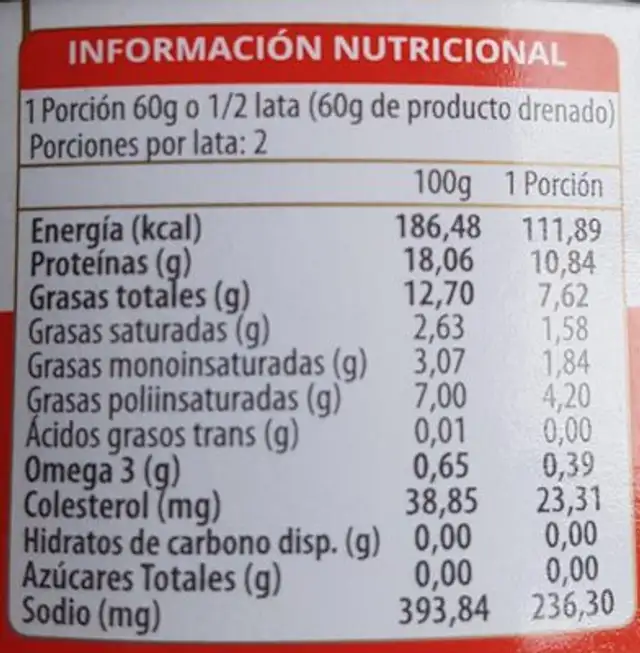 Atún desmenuzado en aceite nutrition facts table