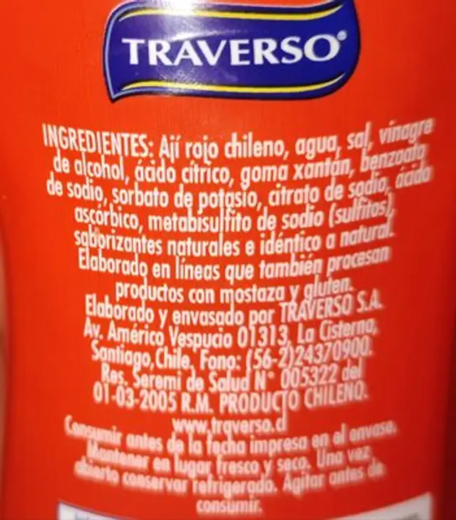 Aji Chilena ingredients label