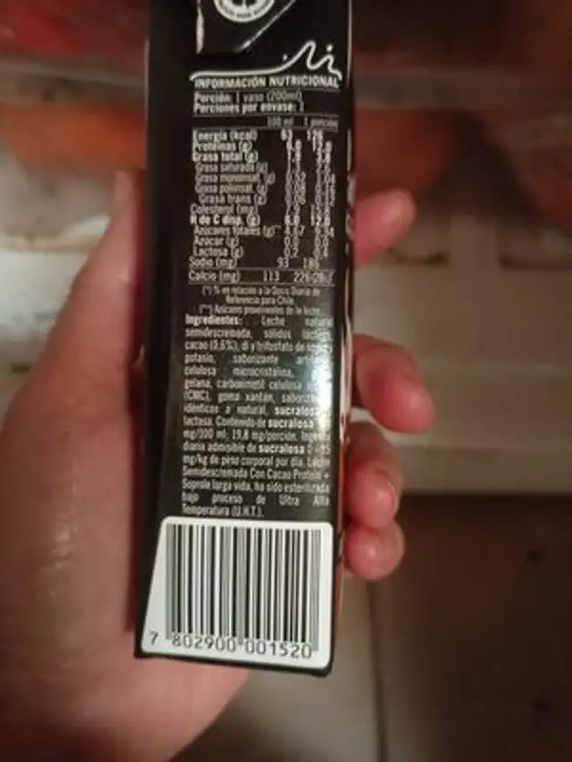 Leche Semidescremada Con Cacao ingredients label