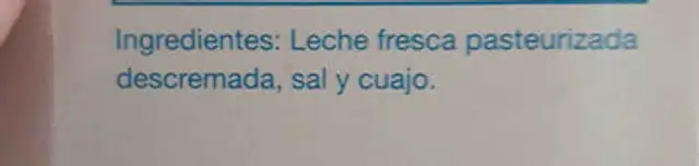 Quesillo ingredients label
