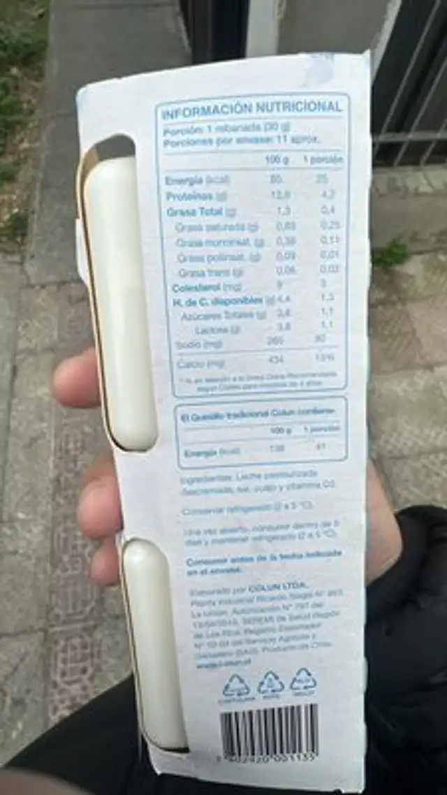 Quesillo nutrition facts table